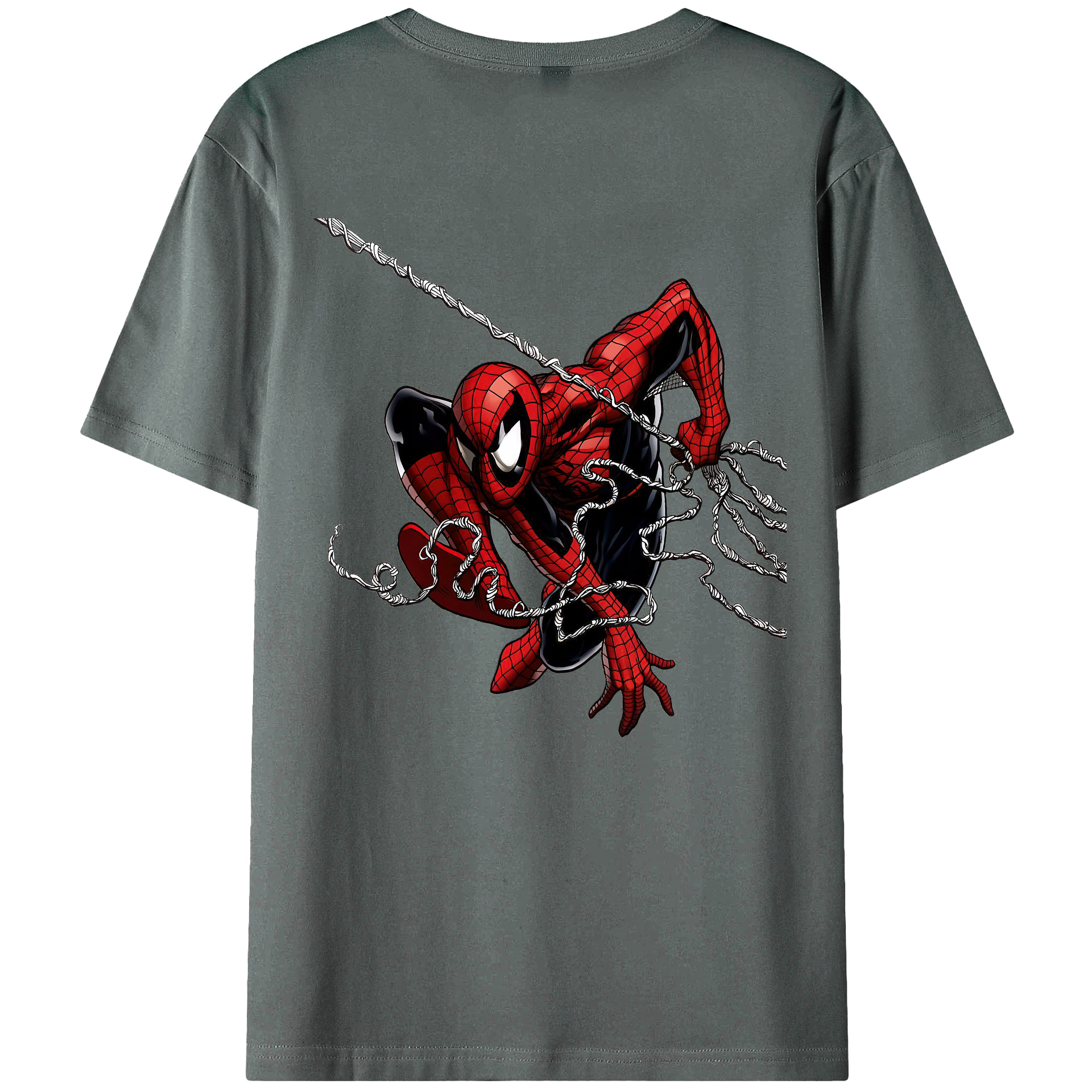 （画像用） Spider Man スパイダーマン 綿100％ メンズ半袖Tシャツ（バックプリント） 通気性